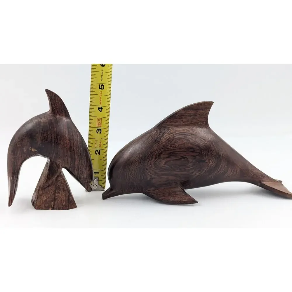 Set 2 Vintage Hand Carved Ironwood Dolphin Sculptures Figures Dolphins 9" and 5" - Picture 12 of 12